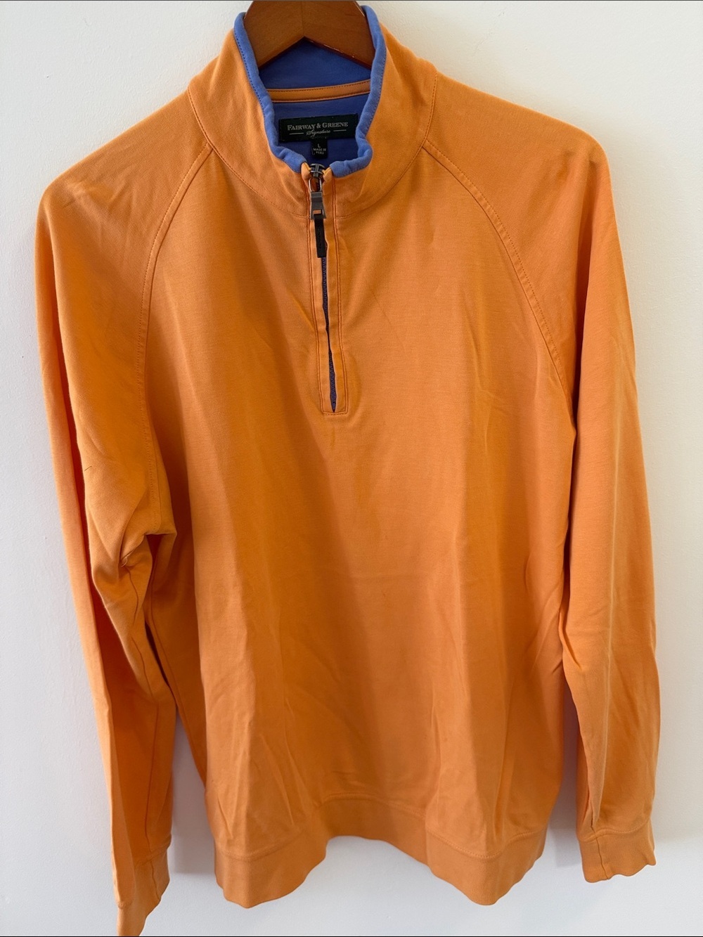 Fairway & Greene Signature Mens 1/4 Zip Golf Shirt. Size Large. Orange/Blue.